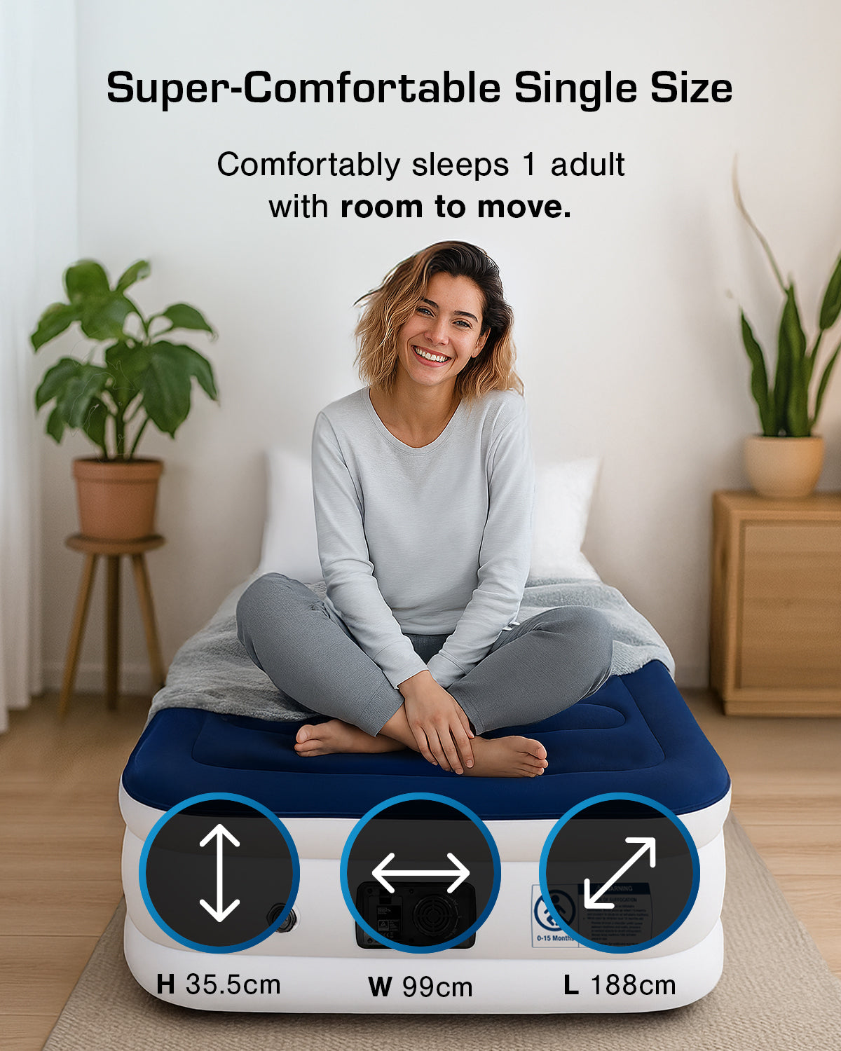 Active Era luxe matelas gonflable bleu marine 1 place pompe