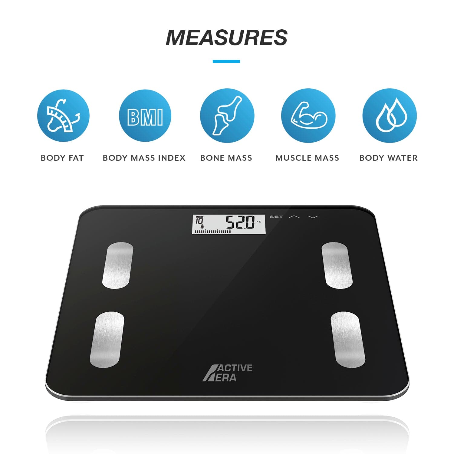 Active Era Bathroom Scales pèse-personne électronique noir ultra fin