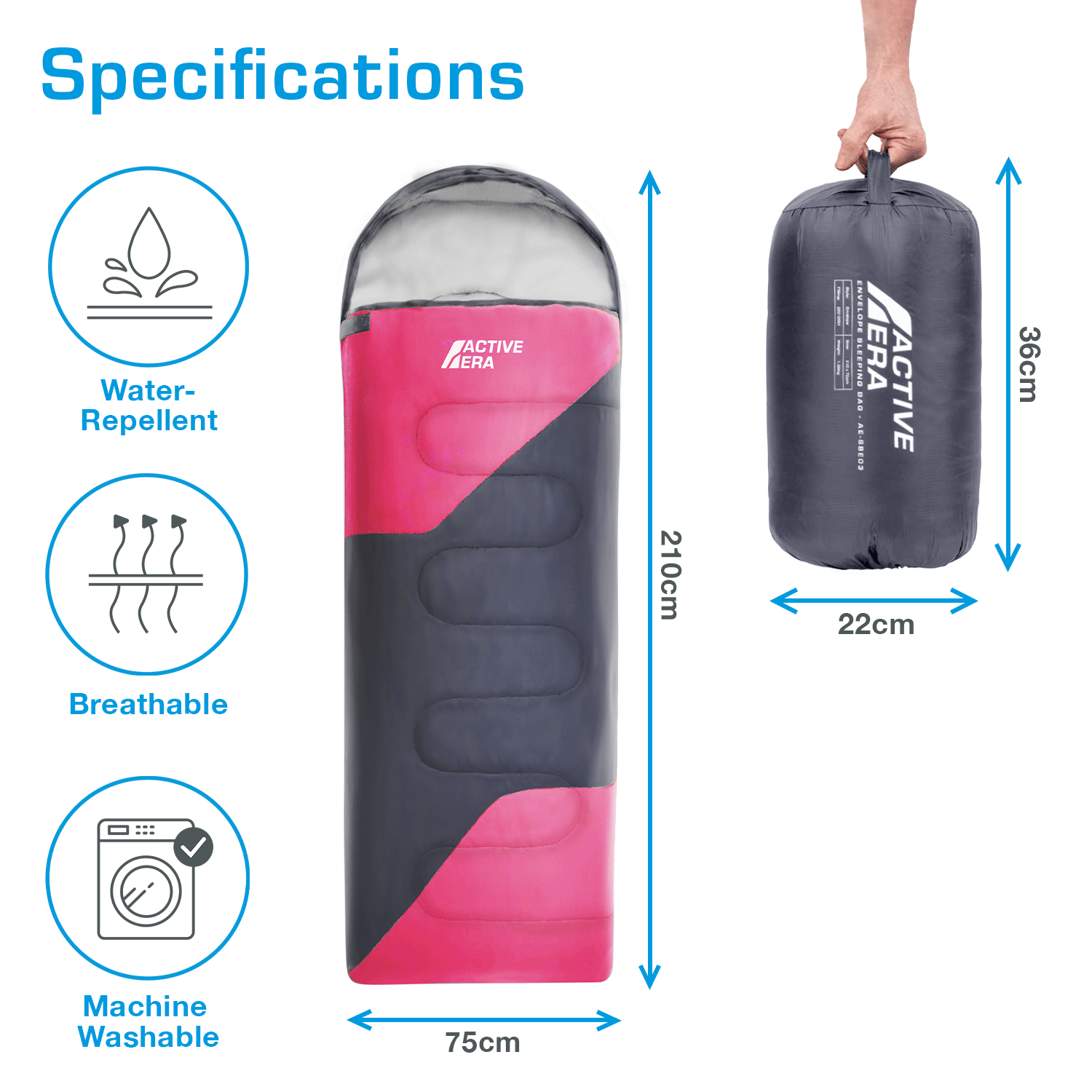 Active Era Sac de Couchage Rectangulaire Rose 250 GSM -11°C