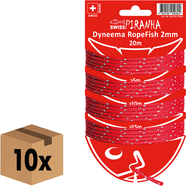 SwissPiranha RopeFish Dyneema 20m Corde 2mm Rouge Réfléchissant