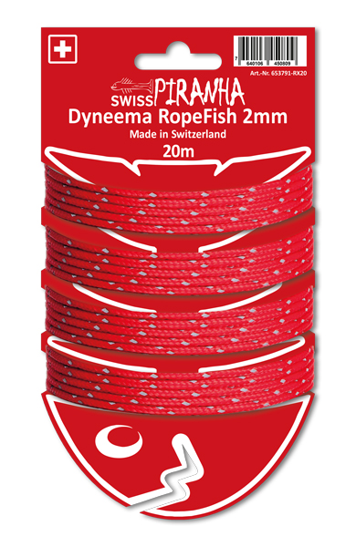 SwissPiranha RopeFish corde Dyneema 20m 2mm rouge réfléchissant