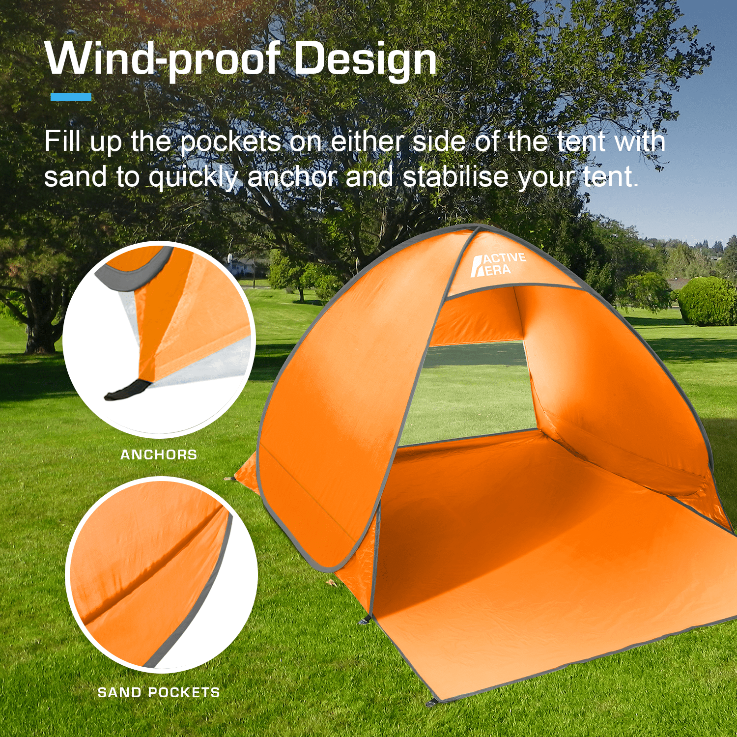 Active Era Tente de Plage Pop Up Orange 2 Personnes UPF 50+