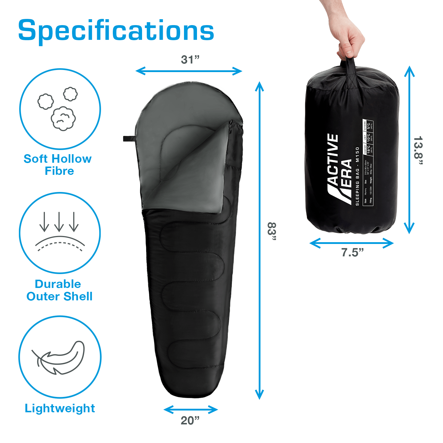 Active Era Sac de Couchage Momie Ultraléger 150 GSM 800 g