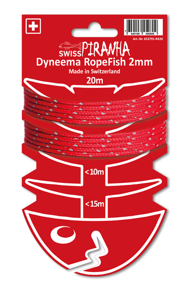 SwissPiranha RopeFish corde Dyneema 20m 2mm rouge réfléchissant