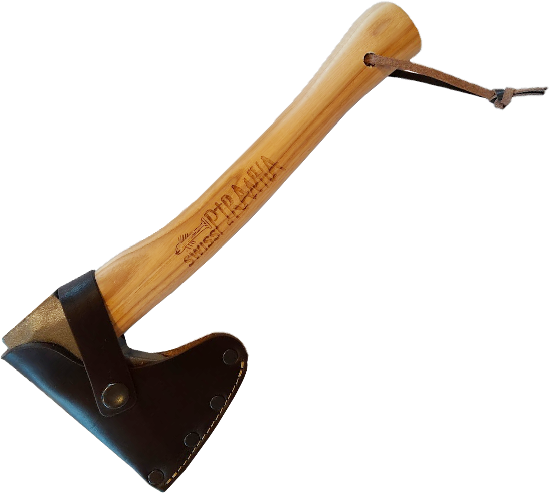 SwissPiranha Securis Scout hache camping acier 600 g avec étui cuir