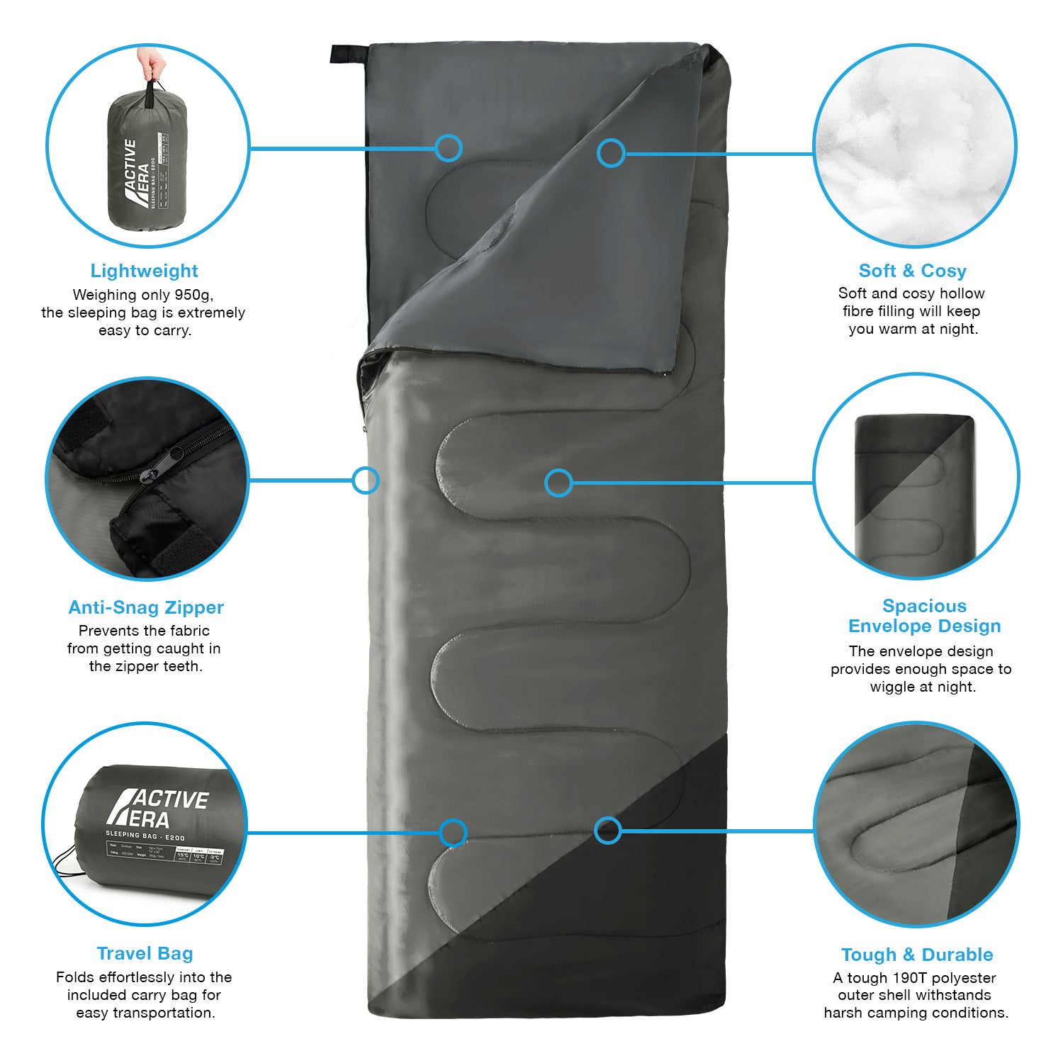 Active Era Sleeping Bags Sac de Couchage Rectangulaire 200 GSM
