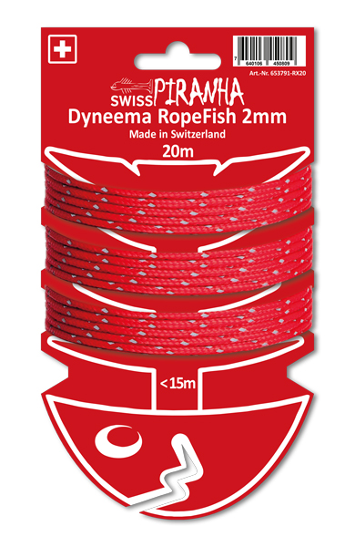 SwissPiranha RopeFish corde Dyneema 20m 2mm rouge réfléchissant