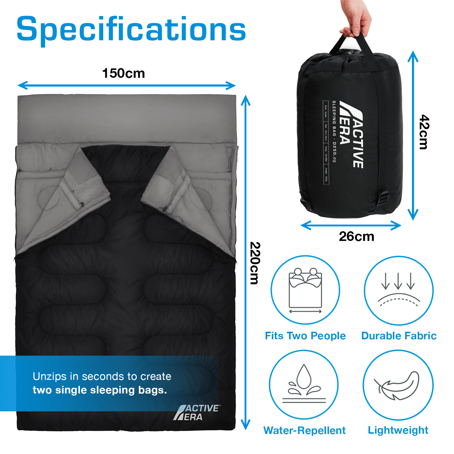 Active Era Sleeping Bags Sac de Couchage Double XL 3 Saisons -5°C