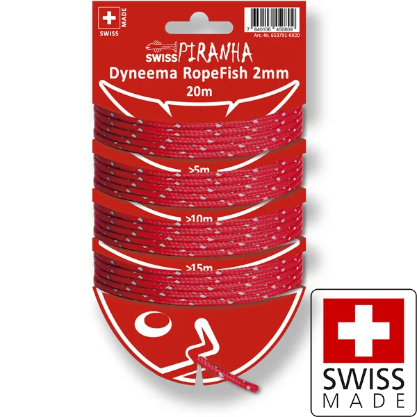 SwissPiranha RopeFish corde Dyneema 20m 2mm rouge réfléchissant