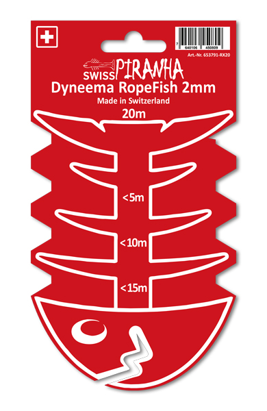 SwissPiranha RopeFish corde Dyneema 20m 2mm rouge réfléchissant