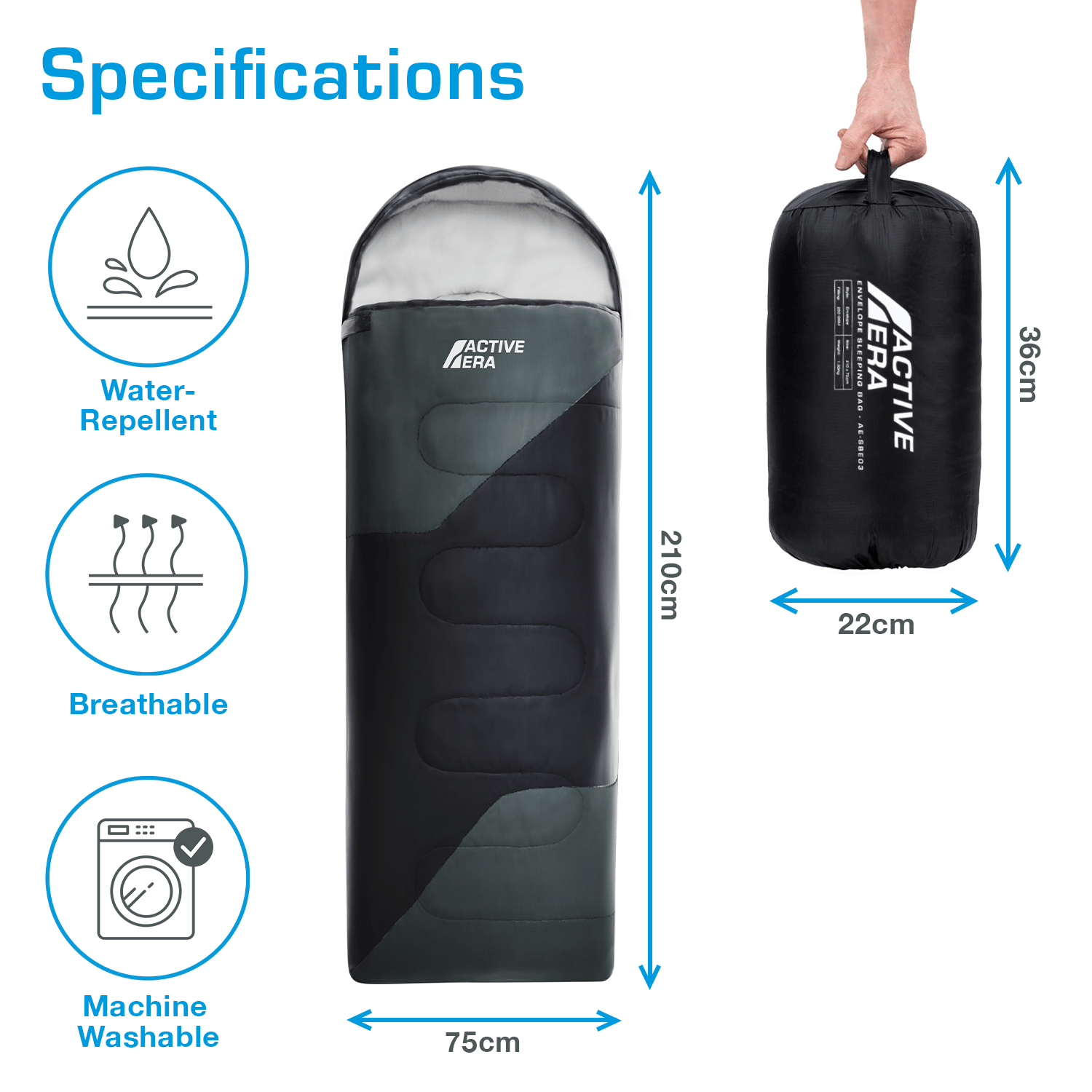 Active Era Sleeping Bags rectangulaire sac de couchage noir -11°C