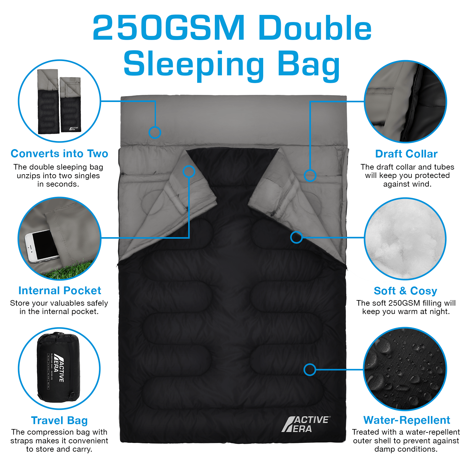Active Era Sleeping Bags Sac de Couchage Double XL 3 Saisons -5°C