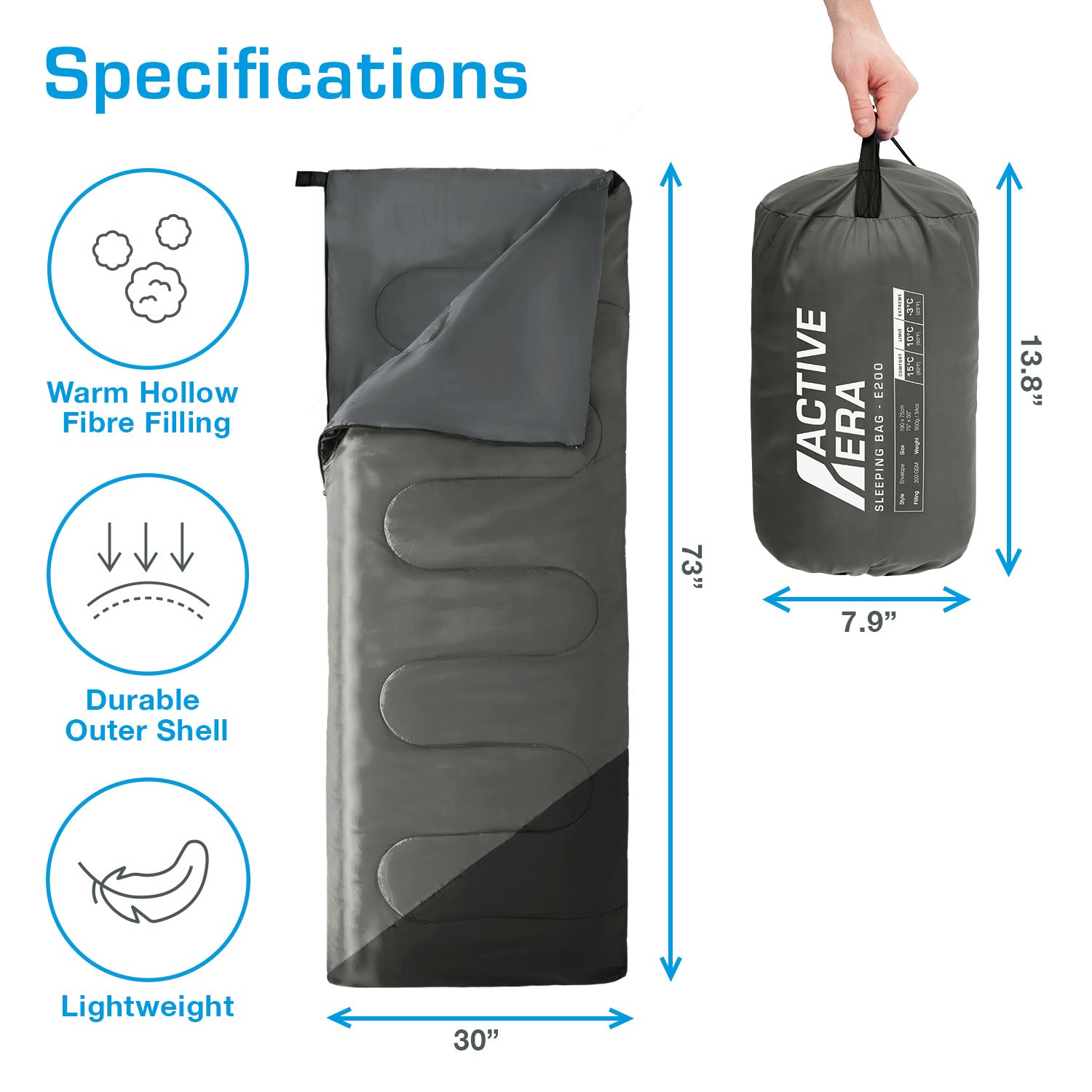 Active Era Sleeping Bags Sac de Couchage Rectangulaire 200 GSM