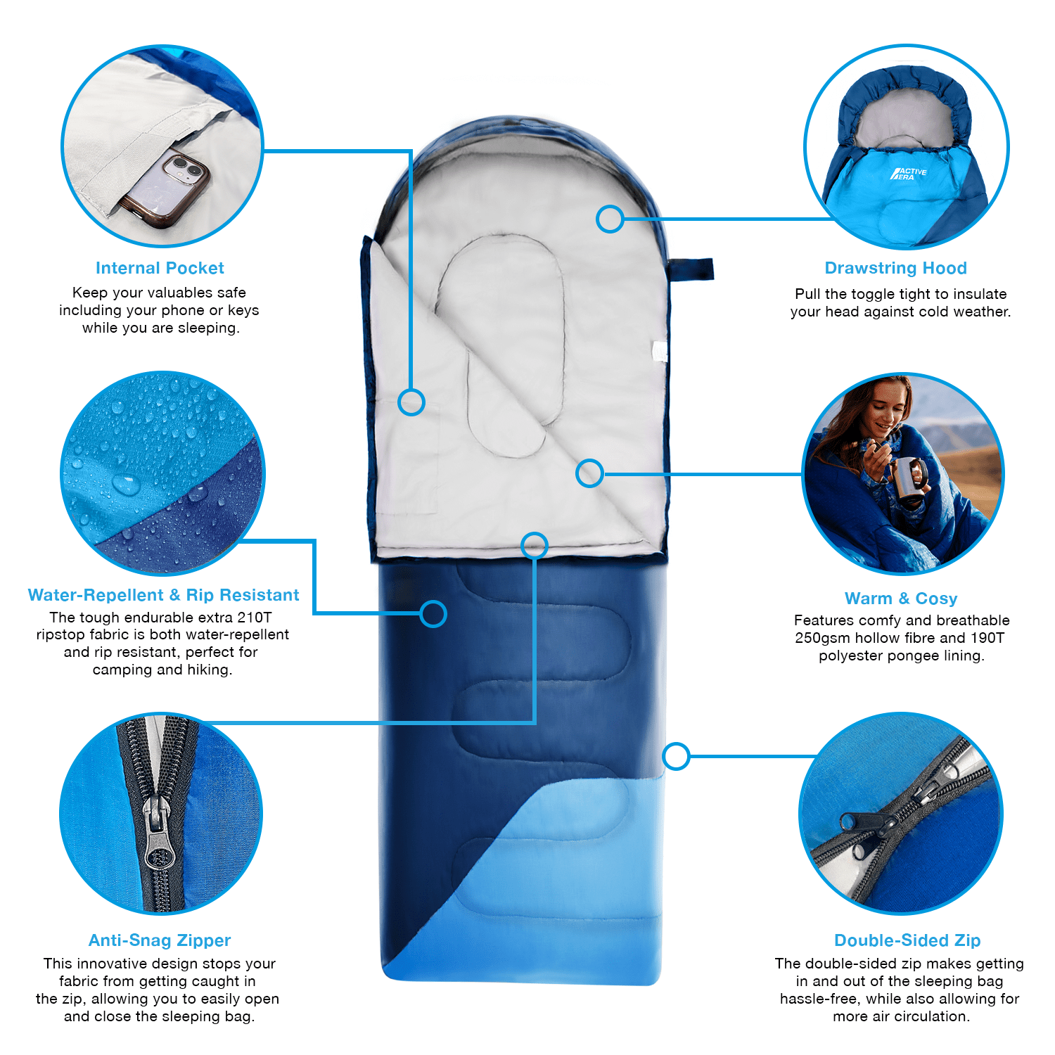 Active Era Sleeping Bags rectangulaire sac de couchage bleu -11°C