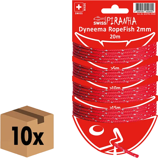SwissPiranha RopeFish Dyneema 20m Corde 2mm Rouge Réfléchissant