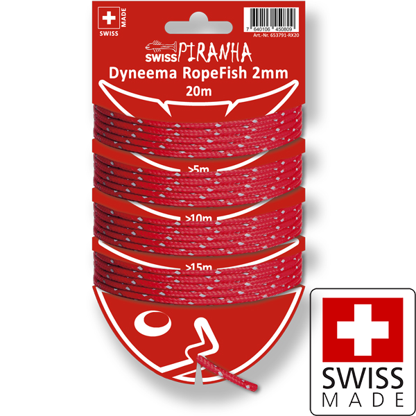 SwissPiranha RopeFish corde Dyneema 20m 2mm rouge réfléchissant