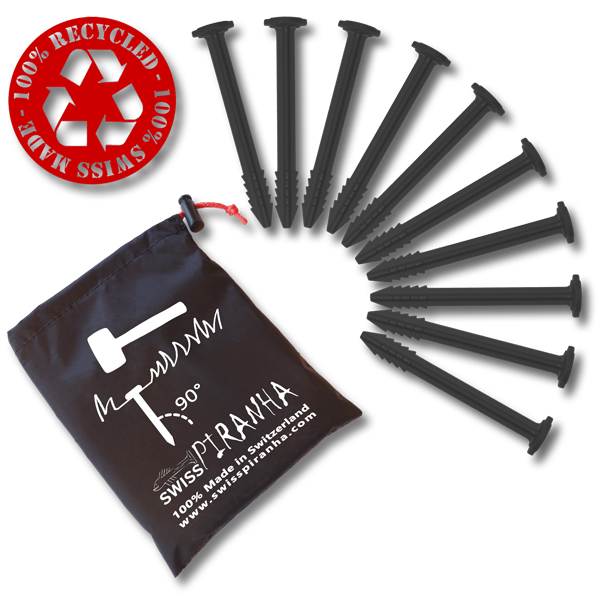 SwissPiranha BlackFisk BF90 piquets tente recyclé lot 10 + sac
