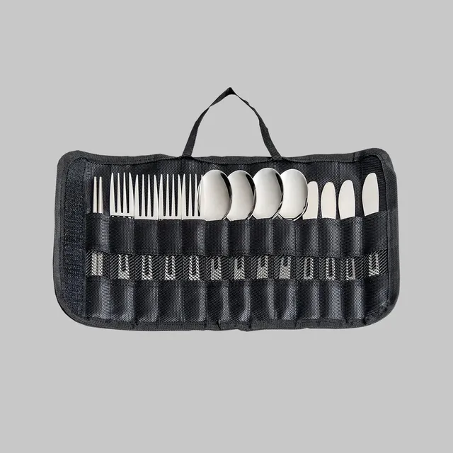 iKamper Set 13 Couverts Camping Inox Pliable avec Baguettes