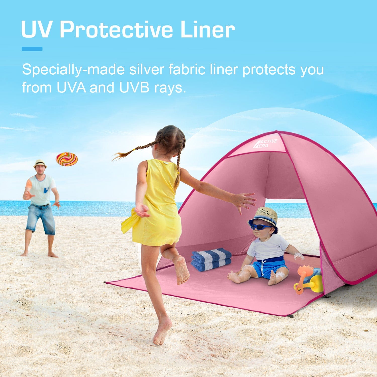 Active Era Tents Pop Up tente de plage rose 2 places UPF 50+