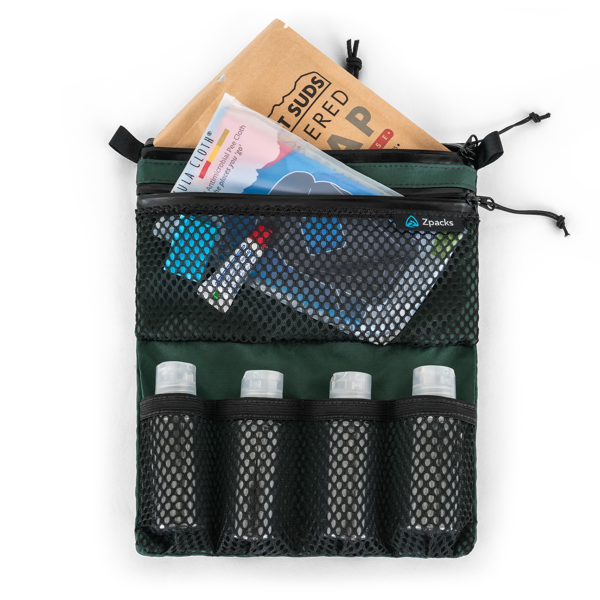 Zpacks Shower Satchel trousse toilette vert forêt 4 flacons