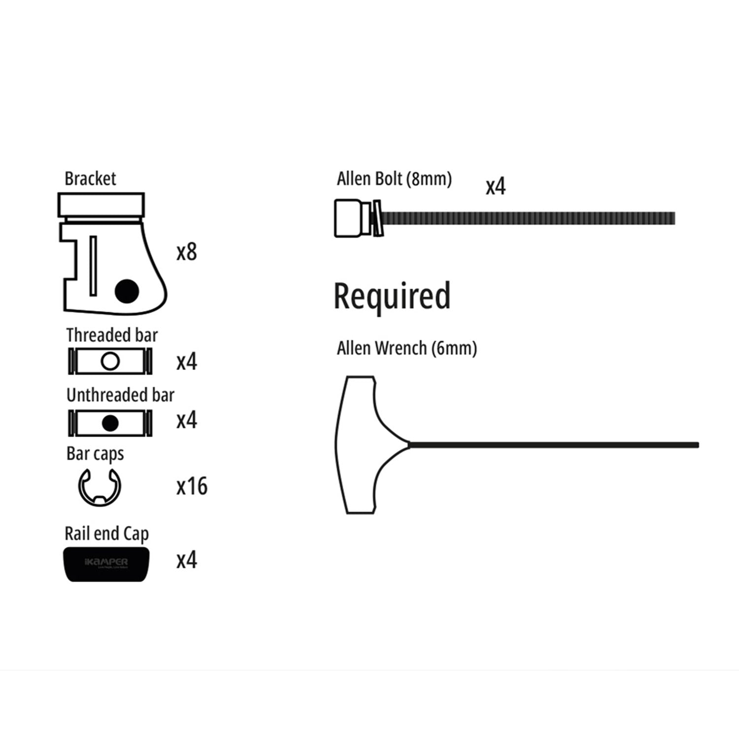 iKamper 2.0 Fixations Tente de Toit Kit 4 Pièces Barres 9cm