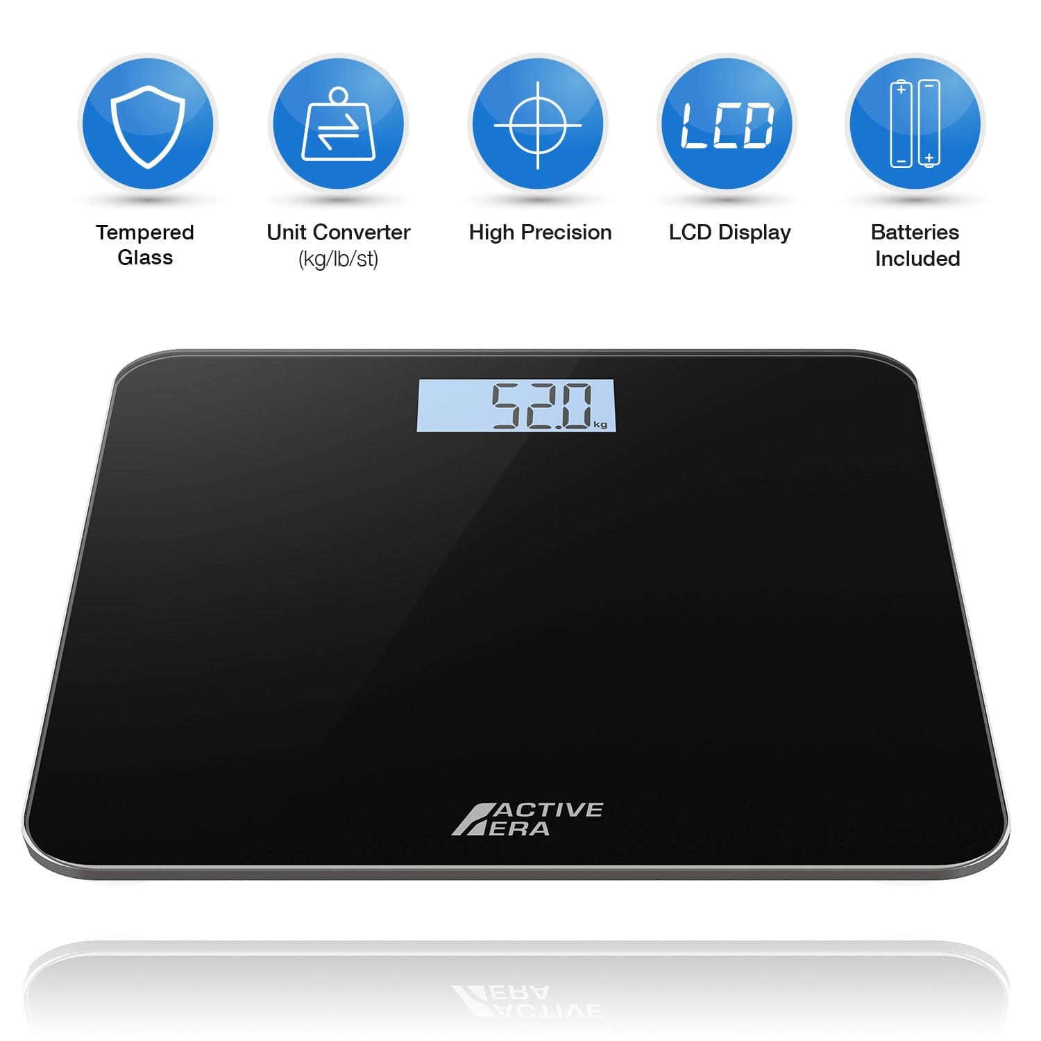 Active Era Bathroom Scales pèse-personne noir ultra-fin verre