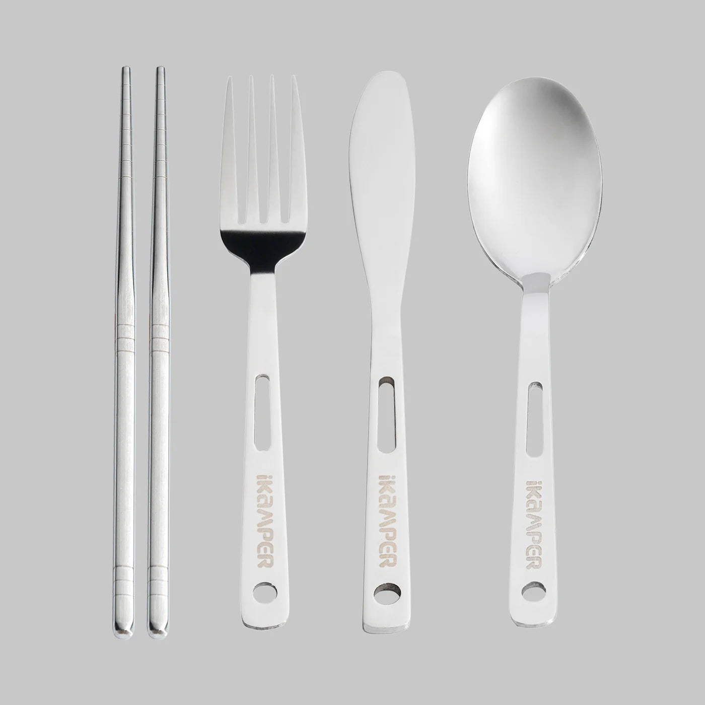 iKamper Set 13 Couverts Camping Inox Pliable avec Baguettes