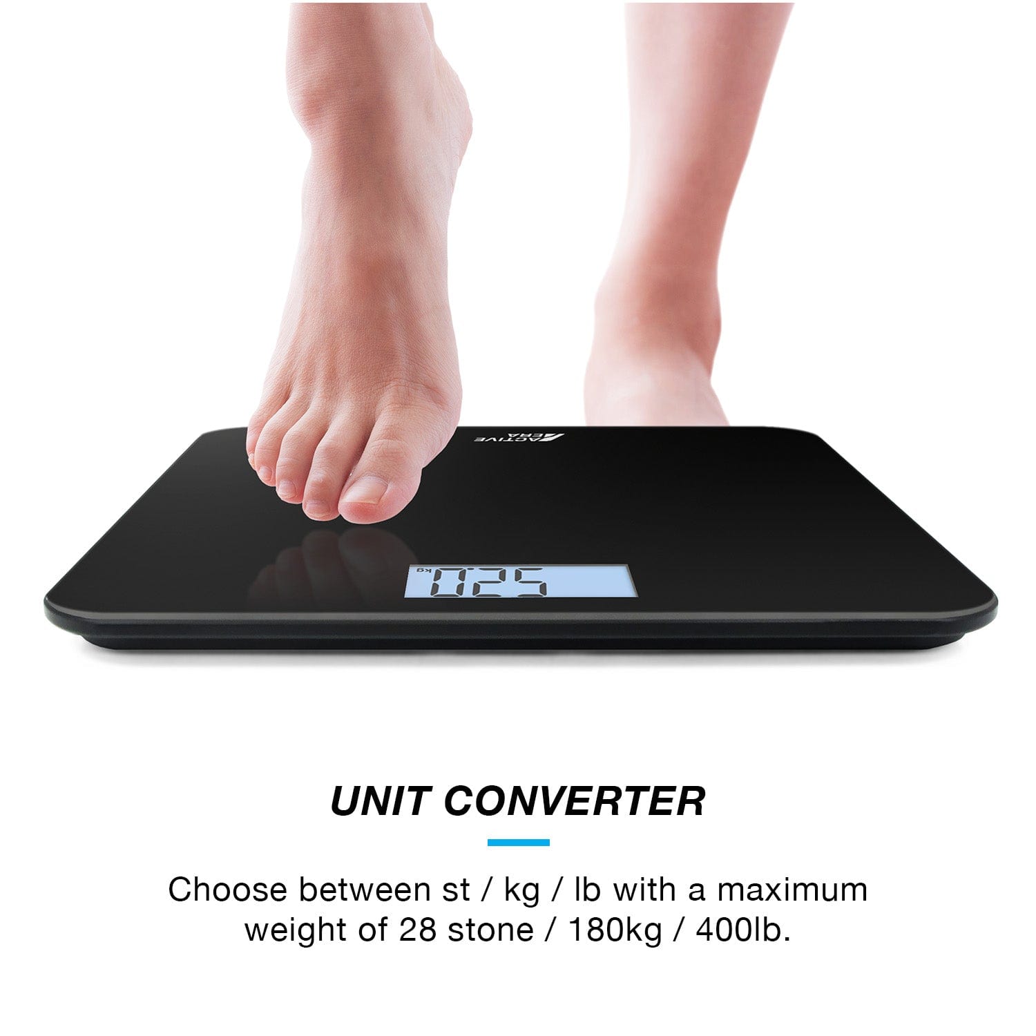 Active Era Bathroom Scales pèse-personne noir ultra-fin verre