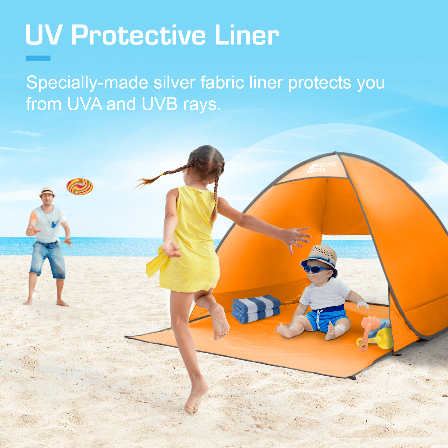 Active Era Tente de Plage Pop Up Orange 2 Personnes UPF 50+