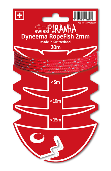 SwissPiranha RopeFish corde Dyneema 20m 2mm rouge réfléchissant